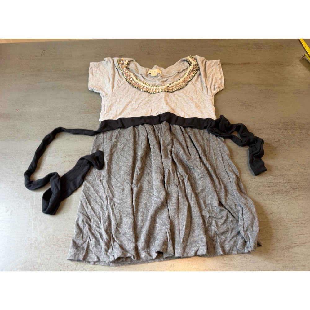 XXI Forever 21 Beaded Pearl Neck Colorblock Tunic Dress Gray Small